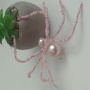 Handmade Pink Glass and Crystal Beaded Spider